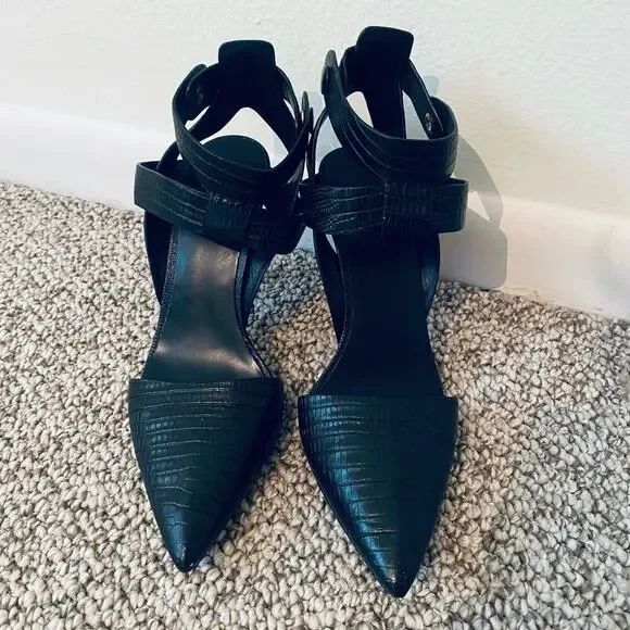 🛑SOLD🛑 Alexander Wang Sonja Heels Size 39 8.5 Black Point Toe Reptile Designer - Picture 3 of 12